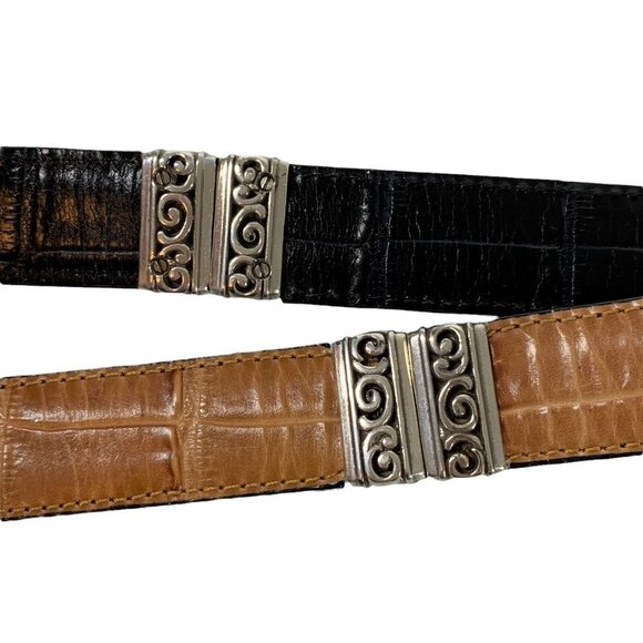 BRIGHTON Black and Tan Croc Embossed Leather Reversible Belt Size Medium main image 5